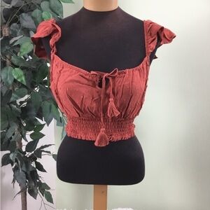 Live to be spoiled rust smocked cropped top Woman’s size XL